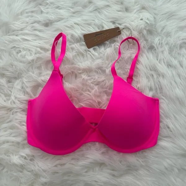 Skims Fits Everybody Scoop Plunge Bra Neon Pink Size 32DD - Image 2