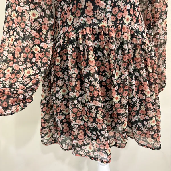 Bardot Cut Out Frill Dress Floral‎ Long Sleeve Back Tie Mini XS Cottage Prairie - Image 5