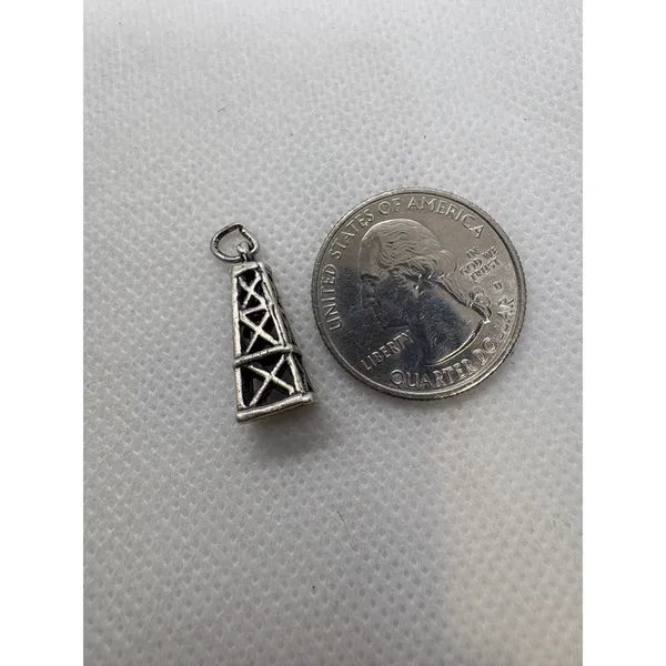 Vintage Sterling Silver Oil Derrick Charm 3D Drilling Rig Pendant STG 925 - Image 7