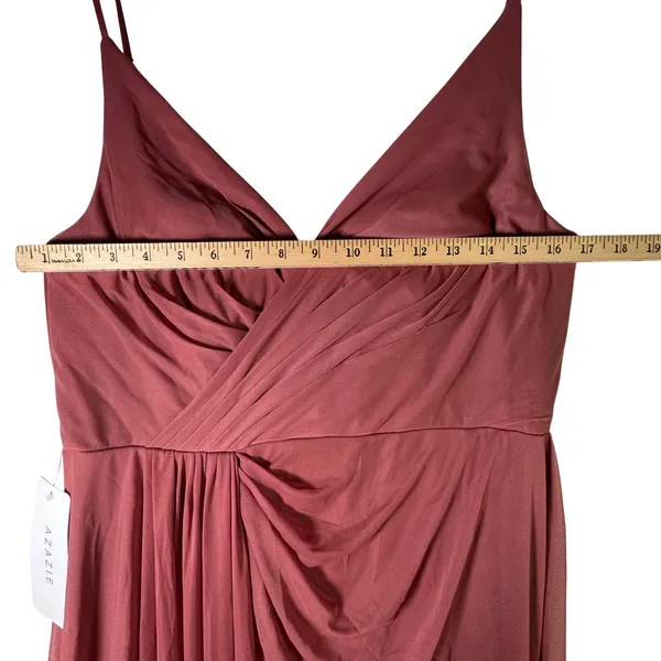 Azazie Evalin Chiffon Bridesmaid Dress Desert Rose Pink Size A14 Formal Maxi New - Image 7