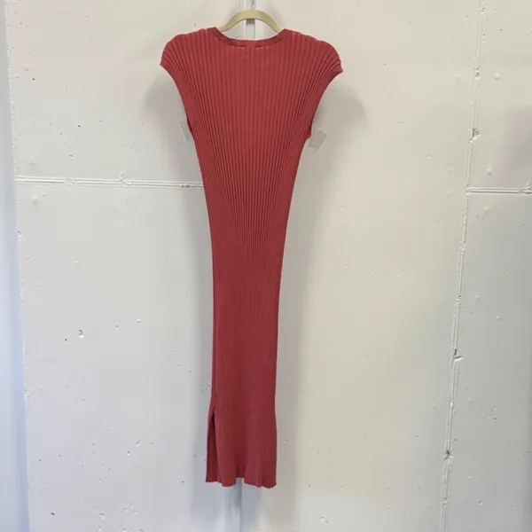 Freshman 1996 Ribbed Knit Maxi‎ Dress Coral Pink Notched V-Neck Cap Sleeve Large - Image 2