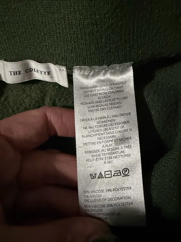 Maeve x Anthropologie Colette High Rise Topstitch Green Wide Leg Sweatpant MP. Inseam 29in, mid 12in, waist 28in. Sun damage shown in pictures - Image 6