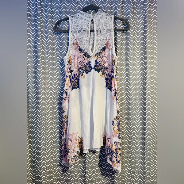 Free People | Marsha Printed Lace-Neck Dress, size S - Image 7