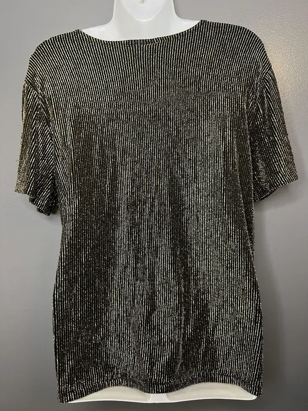 Impressions Millennium Edition Shirt Womens XL Black Gold Metallic Pleated Party - Image 6