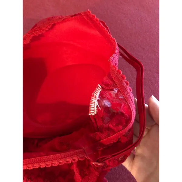 Red lace babydoll lingerie nightie bra top Size M - Image 6
