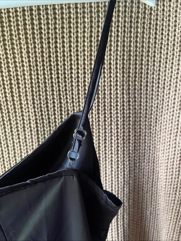 Black Satin Slip Dress with Side Slit - Women - Image 5