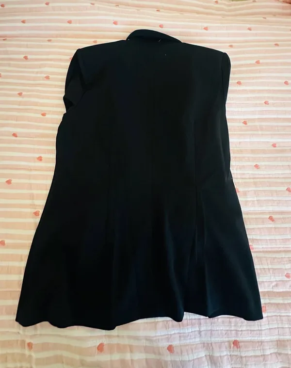 NYCC Blazer Size S Black Gold Button Open Front Jacket - Image 3