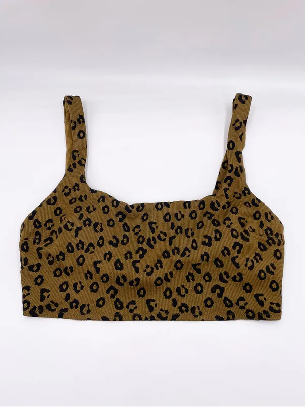 Aerie Scoop Neck High Cut Cheeky Bikini Set Size XL Leopard Print Ribbed Knit - Image 2