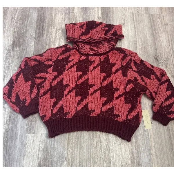 Daytrip Womens Oversized Houndstooth Turtleneck‎ Sweater Pink Size Large NEW - Image 2