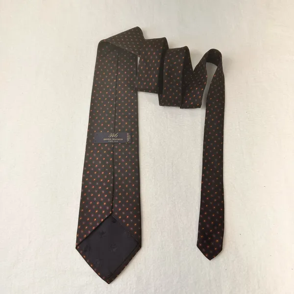 Vintage Brooks Brothers Makers England Men's Tie Silk Brown Geometric Necktie - Image 3