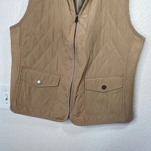 Talbots Womens Tan Quilted fisherman-core Zip-Up Front Pockets Sleeveless large - Image 4
