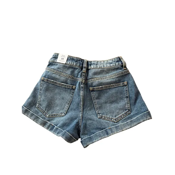 PacSun Womens High Rise Mom Shorts Blue Denim‎ Distressed Cuffed Size 23 NWT - Image 2