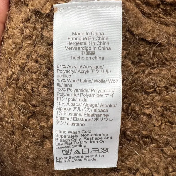 J.Crew Women M Caramel Brown‎ Bouclé Yarn Knit Sweater Mock Neck Long Sleeve - Image 4