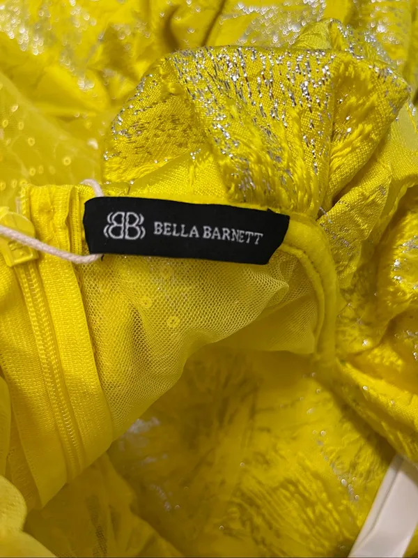 NWT Bella Barnett Yellow Ruffled Off-Shoulder Cocktail Dress size L - Image 2