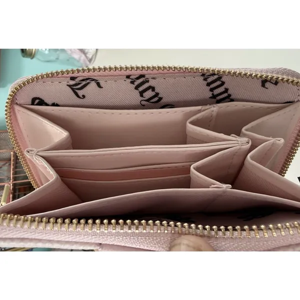 Juicy Couture Overstated Pink Gothic Logo Zip Around Wallet Heart Charm‎ NWT - Image 7