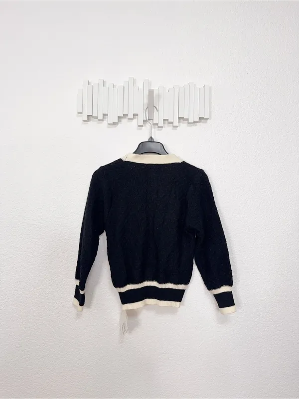 J.ING Black White Contrast Trim Boucle Knit Pearl Button Cardigan Sweater - Image 10
