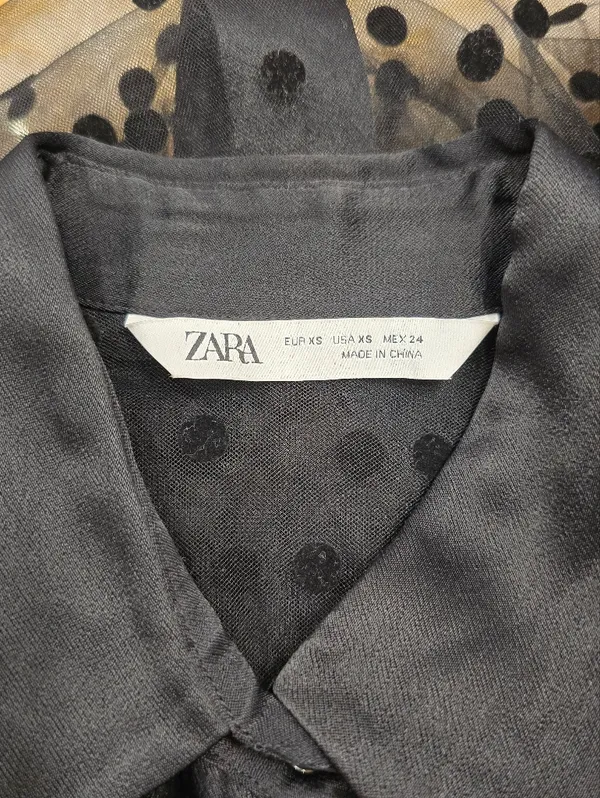 Zara tulle sheer polka dot Black dress XS - Image 6