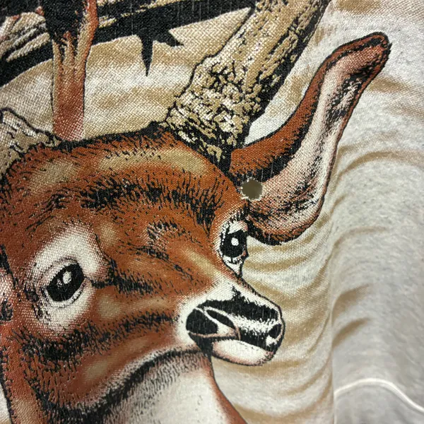 Vintage Early 90s Gray Raglan Cut Nature Deer Graphic Sweatshirt XL Distressed - Image 2