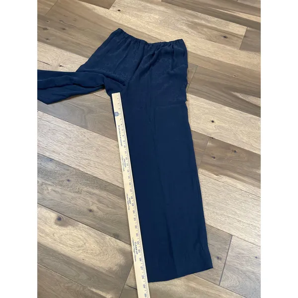 Chaus Pants Size 8 Navy 100% Silk Straight Leg Elastic Waist Vintage Trousers - Image 5
