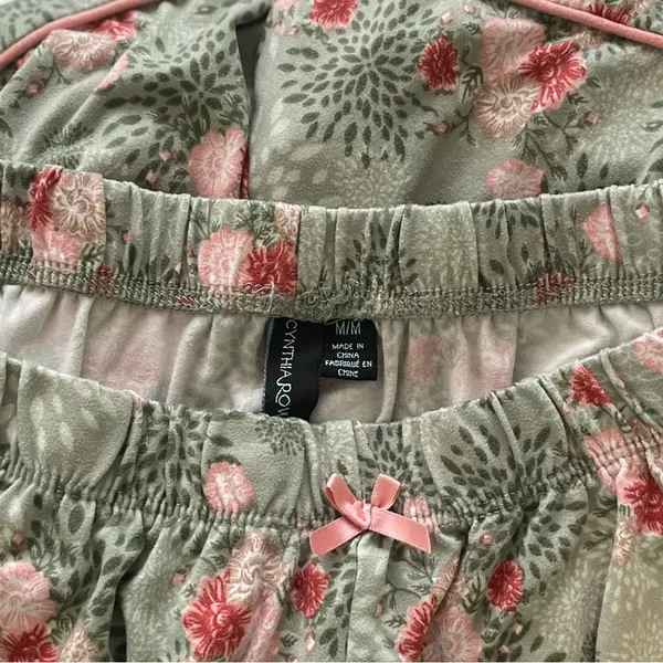 Balletcore Floral Green & Pink Satin Bow Pajama Set by Cynthia Rowley Sz Medium - Image 10