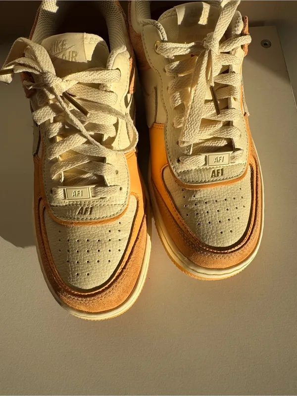 Nike Air Force 1’s Low-Top Sneakers in Cream tan and Orange - Image 6