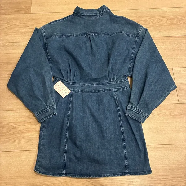 NWT Free People Bo Dress Indigo Blue Denim Shirt Long Sleeve Size L - Image 7