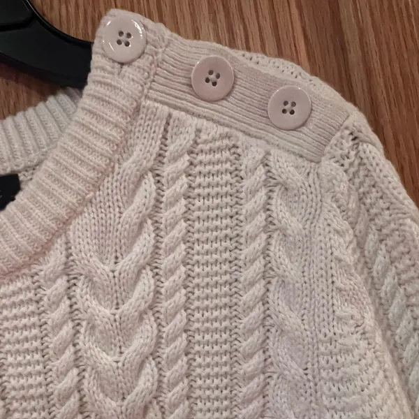 Banana Republic Ivory Chunky Cable Knit Crew Neck Button-Shoulder‎ Sweater Small - Image 3