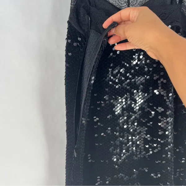 Guess Liu Velvet Sequin Stretch Black Lace Slip Mini Dress NWT‎ Size XS - Image 9
