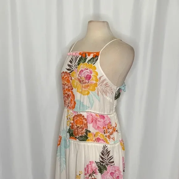 Anthropologie‎ FARM RIO Havana Floral Dress Midi Pom Poms Vacation Large Petite - Image 7