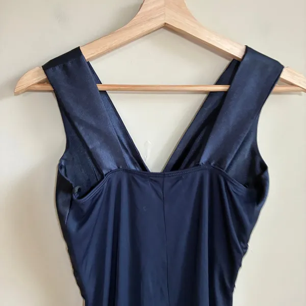 Vintage Star Vixen V-Neck Cocktail Dress Small Navy y2k Satin Mesh O-Ring - Image 7