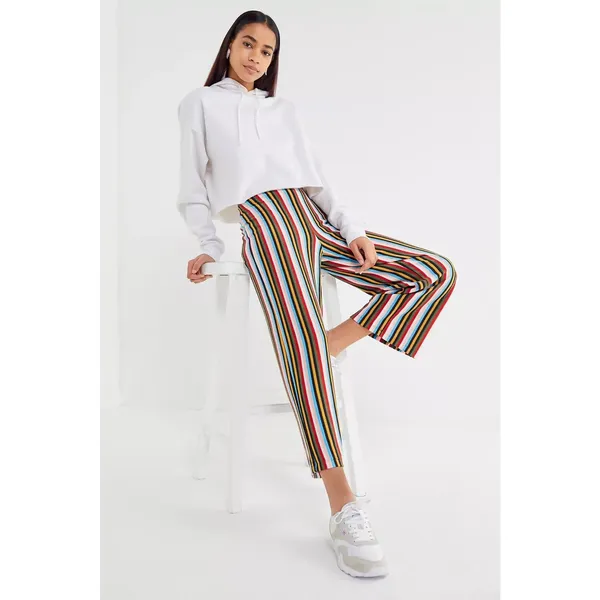 Urban Outfitters Multicolor Rainbow Striped Wide Leg Ankle Trousers Pants Size M - Image 2
