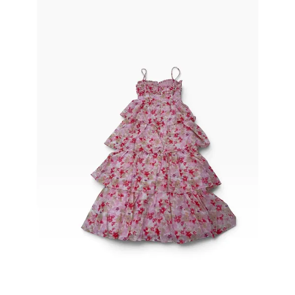 ASTR the Label Pink Coral Floral Tiered Ruffle Maxi Dress XS - Image 9