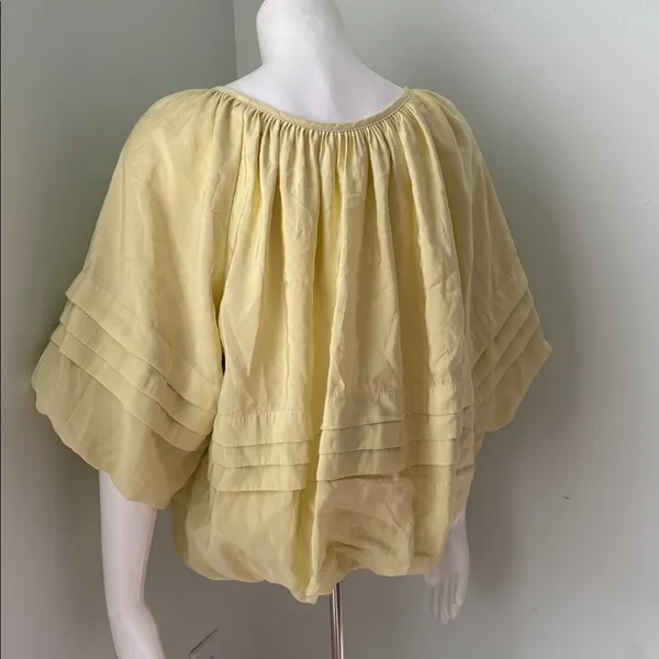 ANTHROPOLOGIE Maeve Short Sleeve Bubble Tiered Top Yellow Off The Shoulder Top L - Image 7