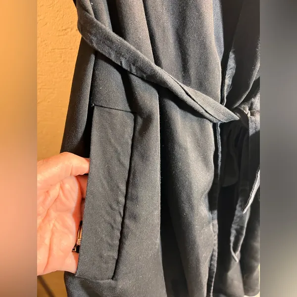 Zara Black Collared Mini Dress M trench duster wrap pockets - Image 7