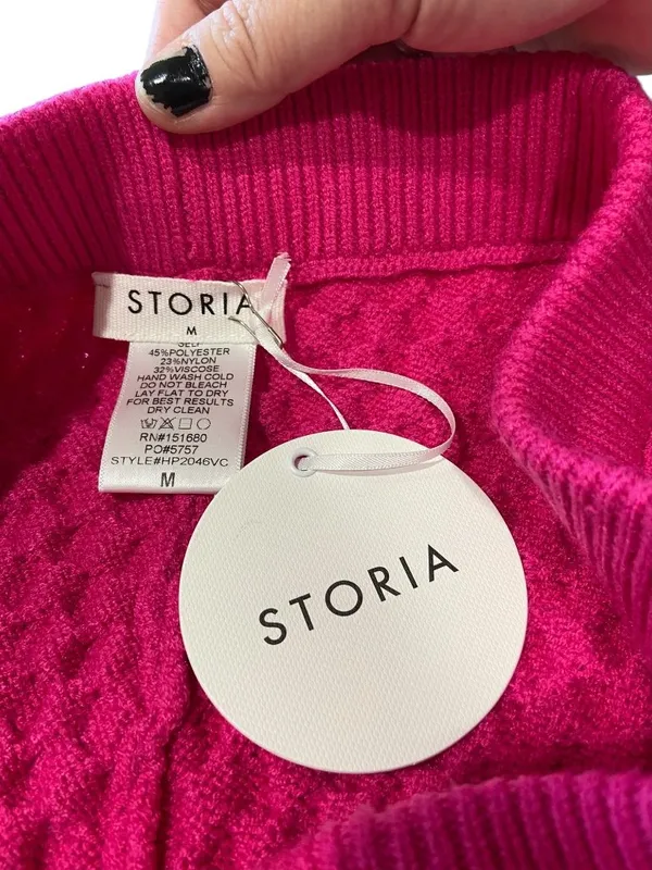 Storia Diamond Sweater Wide Leg Pants Hot Pink Size M NWT Minimalist Spring Cute - Image 4