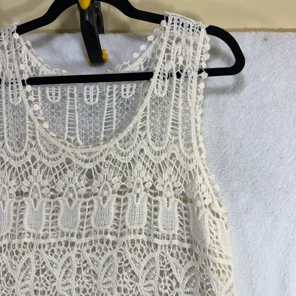 Asha OSFM Cream Crochet Lace Sleeveless Dress Cotton‎ Boho Beach Coverup - Image 4