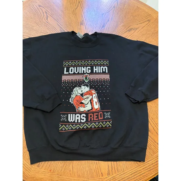 Barstool Sports Taylor Swift Travis Kelce Loving Him Was Red Sweatshirt Black L‎ - Image 2
