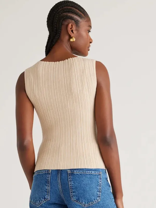 QUINCE Cotton Cashmere Ribbed Tank / Heather Oatmeal / Large - Image 2