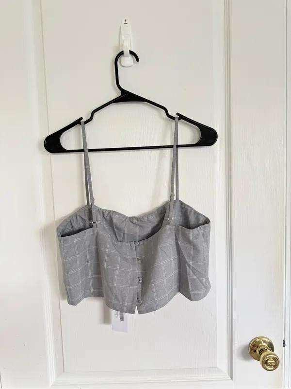 Reformation NEW Cleo Grey Check Crop Top - Image 3
