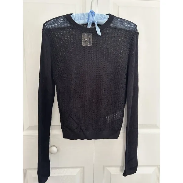Free People H2O Crew Pullover Open Weave Knit Crop Top Black Size M - Image 6