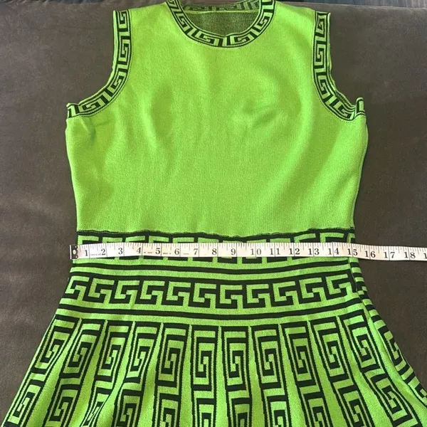 Women’s Casual Short Green Sleeveless Dress Flared Pleated Skirt Size L *READ - Image 7