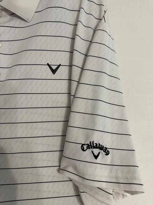 Callaway Opti Dri White Polo with Navy Pinstripes - Image 3