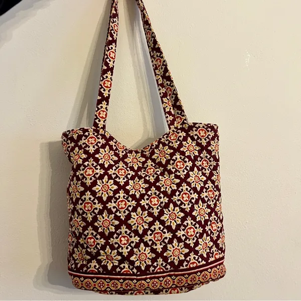 Vera Bradley Burgundy Medallion Shoulder Tote Bag w/ Front Zipper Pocket - Image 2