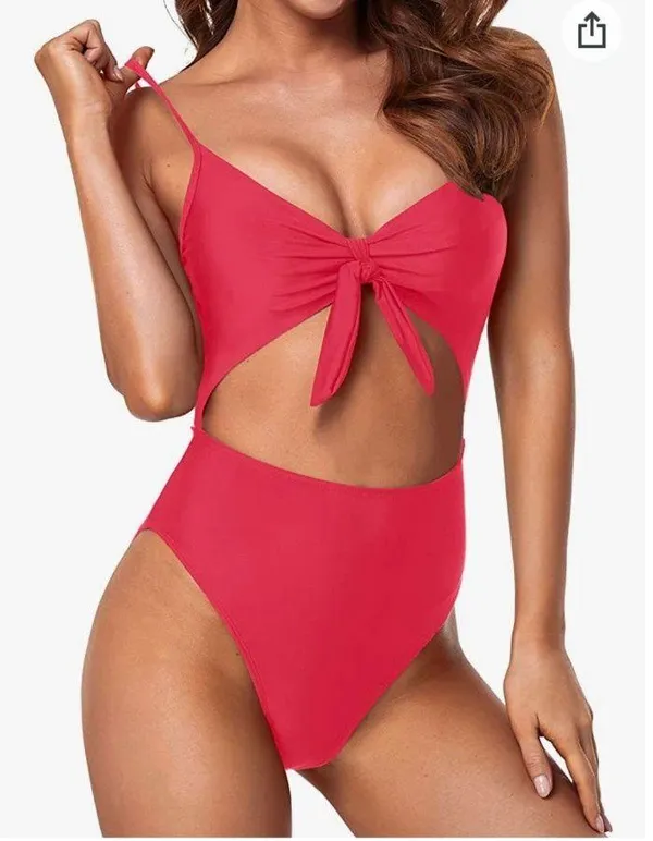 Tempt Me Sexy Cutout Swimsuit for Women High Cut Monokini Tie Knot Front Bathing Suit - Image 4