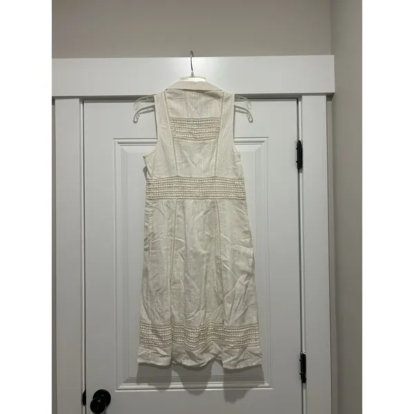 Anthropologie Maeve 4 Ivory Eyelet Fit Flare Dress Button Casual Beach Preppy - Image 5