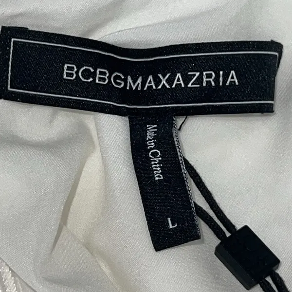 BCBGMAXAZRIA Women's Ruffle Short Sleeve Maxi Dress V Neck‎ White Large Cotton - Image 8
