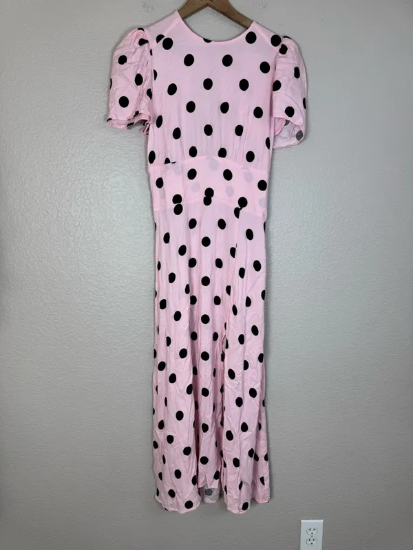AFRM Jamie Pink Black Polkadot Print Open Back Maxi Dress Medium $138 Revolve - Image 3