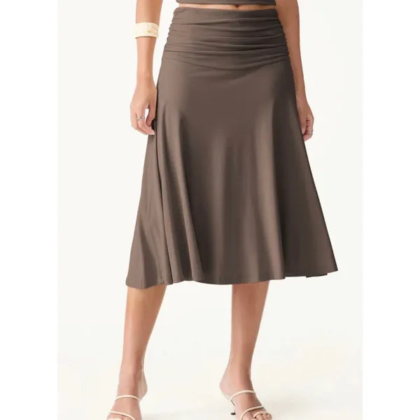 OGL Women Small Midnight Navy Stretch Modal Pleated Flowy Maxi Skirt New - Image 4