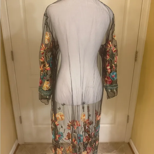 Beautiful Multi color Floral Embroidered Sheer Kimono/duster - Image 6