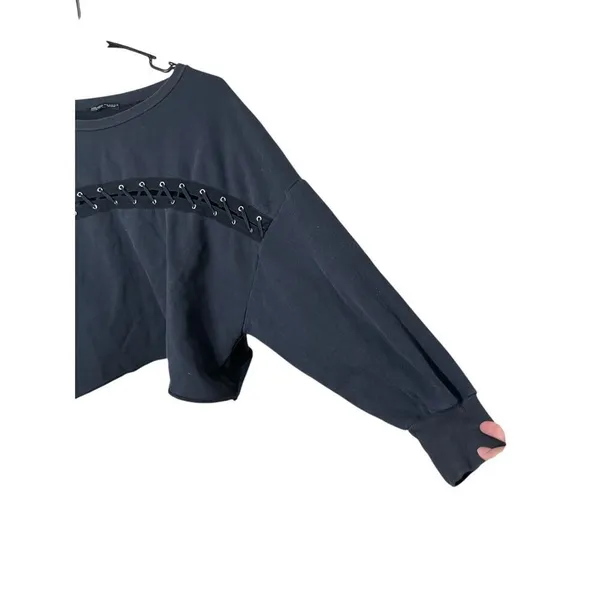 Zara Lace Up Gray/black Crewneck Sweatshirt Size‎ Medium - Image 6